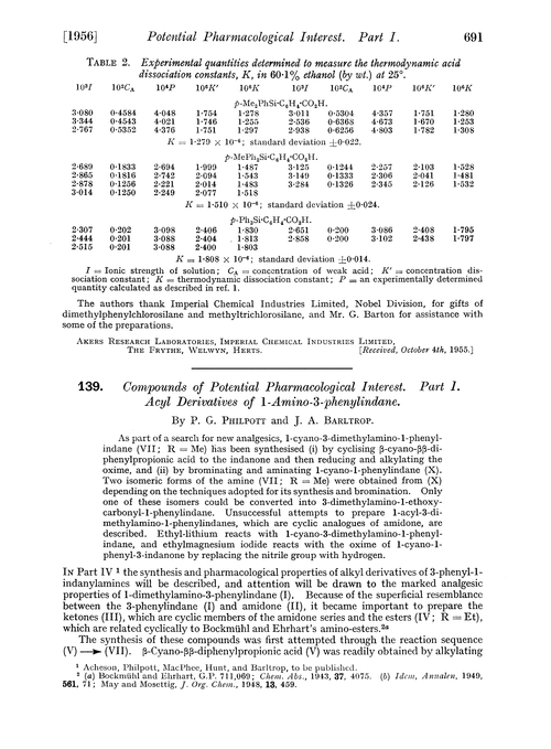 139. Compounds of potential pharmacological interest. Part 1. Acyl derivatives of 1-amino-3-phenylindane