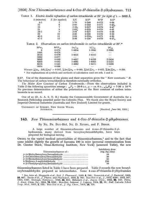 143. New thiosemicarbazones and 4-oxo-Δ2-thiazolin-2-ylhydrazones