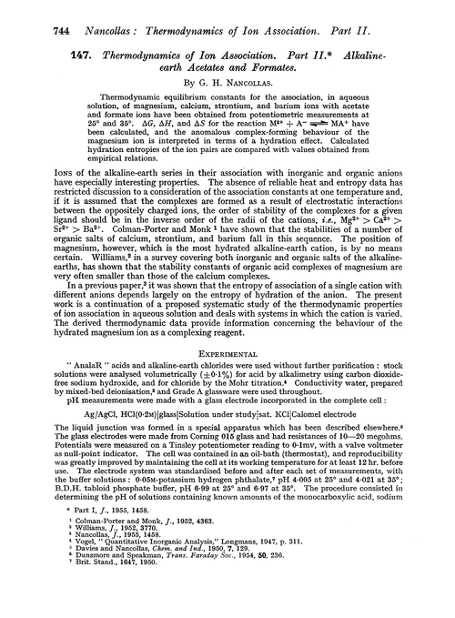 147. Thermodynamics of ion association. Part II. Alkaline-earth acetates and formates