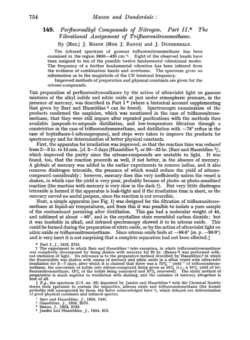 149. Perfluoroalkyl compounds of nitrogen. Part II. The vibrational assignment of trifluoronitrosomethane