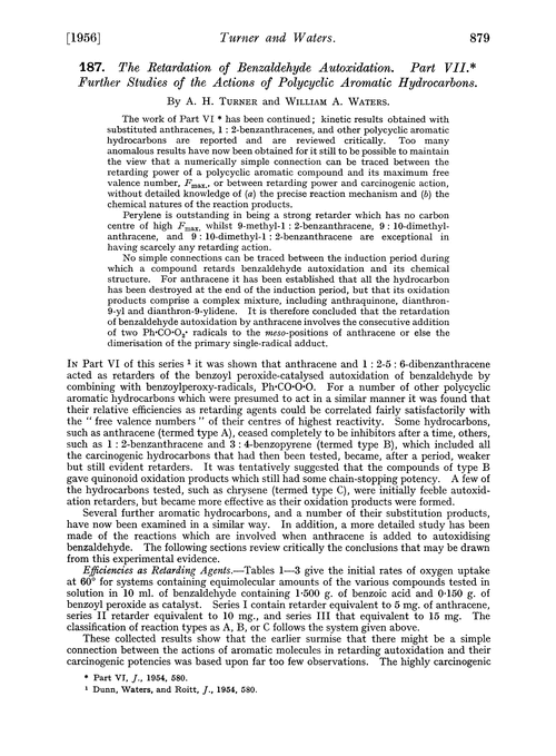 187. The retardation of benzaldehyde autoxidation. Part VII. Further studies of the actions of polycyclic aromatic hydrocarbons