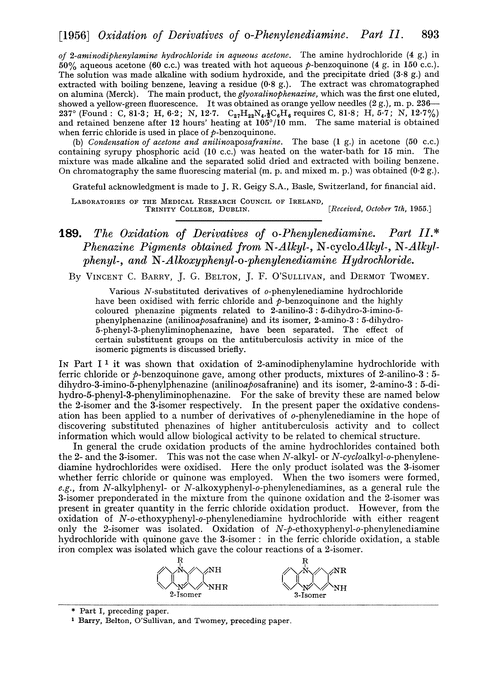 189. The oxidation of derivatives of o-phenylenediamine. Part II. Phenazine pigments obtained from N-alkyl-, N-cycloalkyl-, N-alkylphenyl-, and N-alkoxyphenyl-o-phenylenediamine hydrochloride