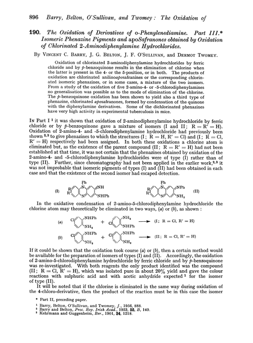 190. The oxidation of derivatives of o-phenylenediamine. Part III. Isomeric phenazine pigments and aposafranones obtained by oxidation of chlorinated 2-aminodiphenylamine hydrochlorides