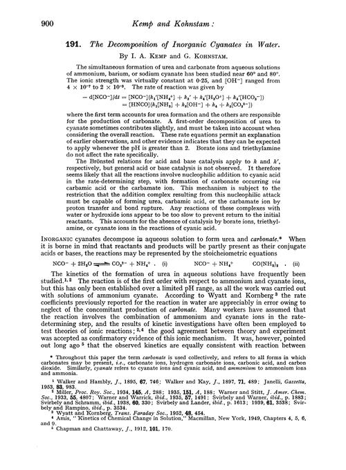 191. The decomposition of inorganic cyanates in water