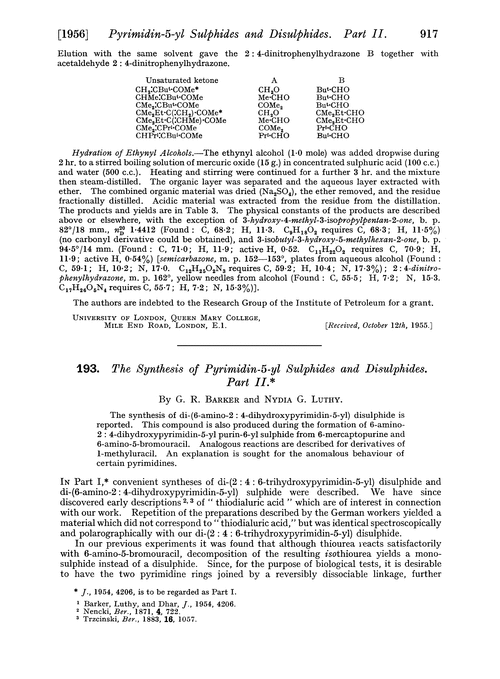 193. The synthesis of pyrimidin-5-yl sulphides and disulphides. Part II