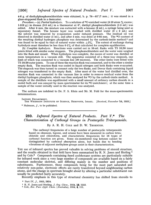 210. Infrared spectra of natural products. Part V. The characterisation of carbonyl groups in pentacyclic triterpenoids