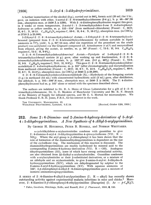 212. Some 2 : 6-diamino- and 2-amino-6-hydroxy-derivatives of 5-aryl-4 : 5-dihydropyrimidines. A new synthesis of 4-alkyl-5-arylpyrimidines