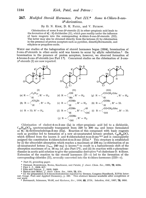 247. Modified steroid hormones. Part III. Some 4-chloro-3-oxo-Δ4-derivatives