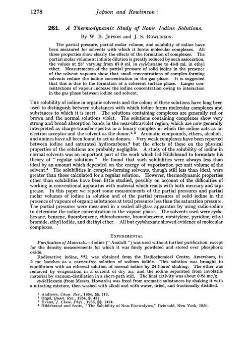 261. A thermodynamic study of some iodine solutions