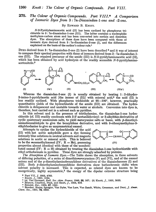 275. The colour of organic compounds. Part VIII. A comparison of isomeric dyes from 3 : 7a-diazaindan-1-one and -2-one