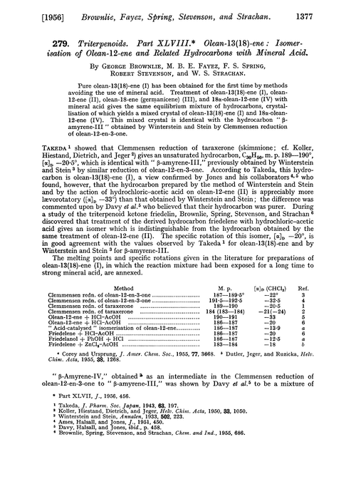 279. Triterpenoids. Part XLVIII. Olean-13(18)-ene : isomerisation of olean-12-ene and related hydrocarbons with mineral acid