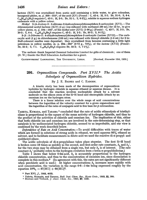 291. Organosilicon compounds. Part XVII. The acidic solvolysis of organosilicon hydrides