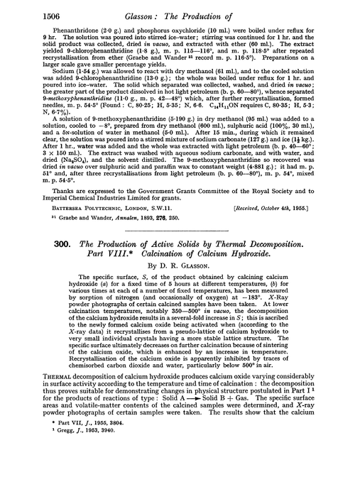 300. The production of active solids by thermal decomposition. Part VIII. Calcination of calcium hydroxide