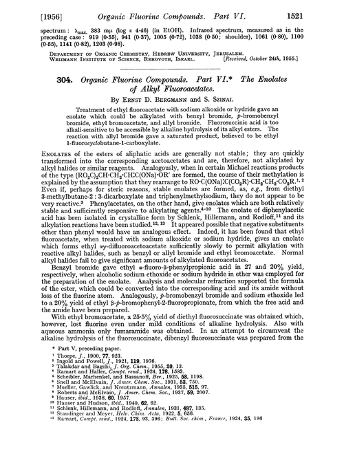 304. Organic fluorine compounds. Part VI. The enolates of alkyl fluoroacetates