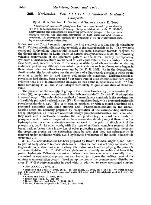 309. Nucleotides. Part XXXVI. Adenosine-2′ uridine-5′ phosphate