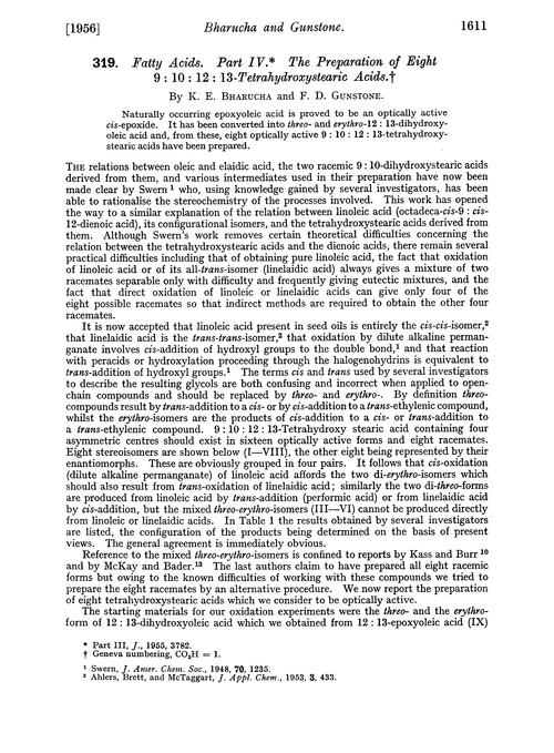 319. Fatty acids. Part IV. The preparation of eight 9 : 10 : 12 : 13-tetrahydroxystearic acids