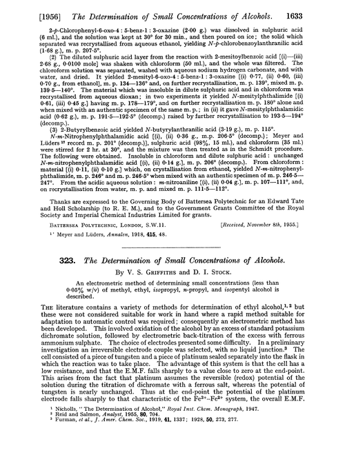 323. The determination of small concentrations of alcohols
