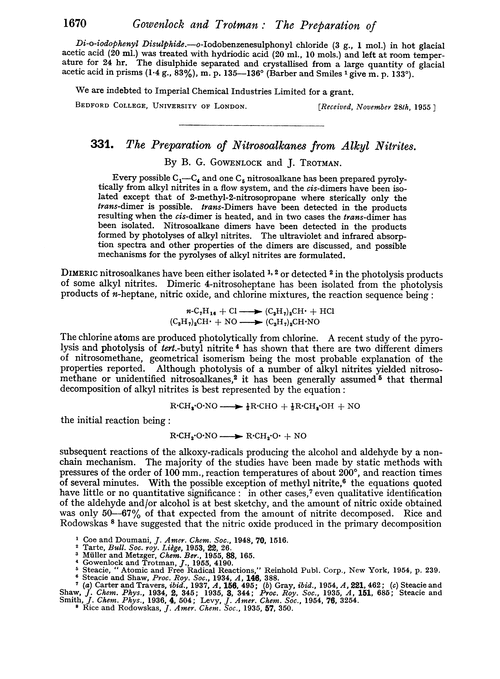331. The preparation of nitrosoalkanes from alkyl nitrites