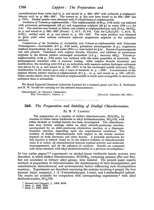 346. The preparation and stability of dialkyl chloroboronates