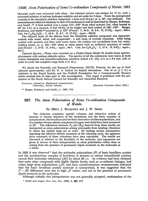 357. The atom polarisation of some co-ordination compounds of metals