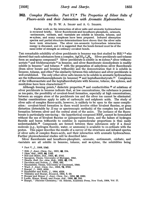 362. Complex fluorides. Part VI. The properties of silver salts of fluoro-acids and their interaction with aromatic hydrocarbons