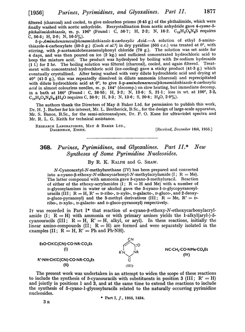368. Purines, pyrimidines, and glyoxalines. Part II. New syntheses of some pyrimidine nucleosides