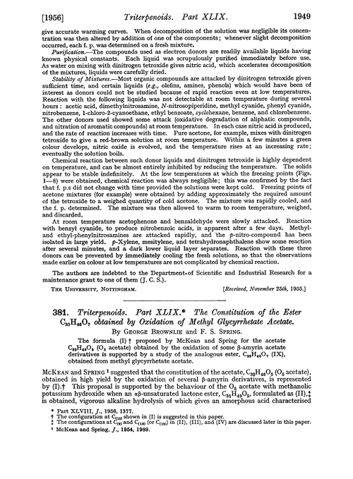 381. Triterpenoids. Part XLIX. The constitution of the ester C33H46O7 obtained by oxidation of methyl glycyrrhetate acetate