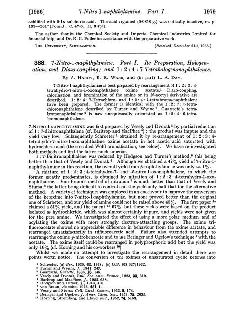 388. 7-Nitro-1-naphthylamine. Part I. Its preparation, halogenation, and diazo-coupling; and 1 : 2 : 4 : 7-tetrahalogenonaphthalenes