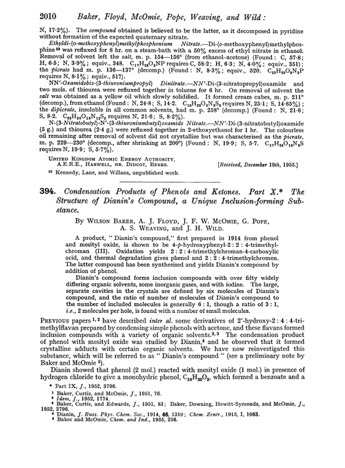 394. Condensation products of phenols and ketones. Part X. The structure of dianin's compounds, a unique inclusion-forming substance