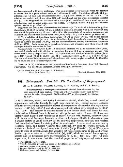 398. Triterpenoids. Part L. The constitution of butyrospermol
