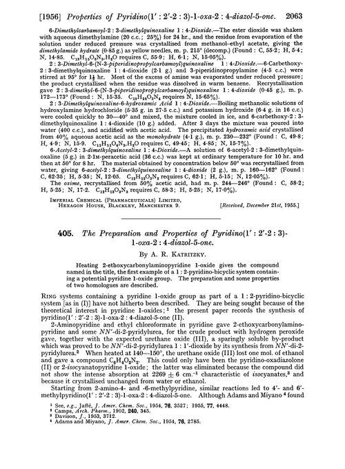 405. The preparation and properties of pyridino(1′ : 2′-2 : 3)-1-oxa-2 : 4-diazol-5-one