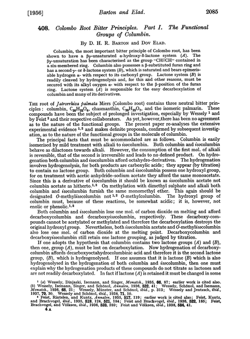 408. Colombo root bitter principles. Part I. The functional groups of Columbin