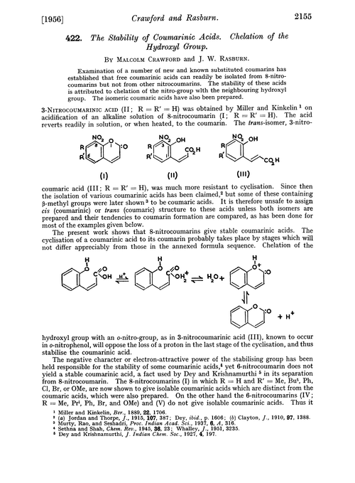 422. The stability of coumarinic acids. Chelation of the hydroxyl group