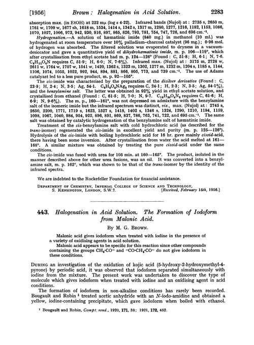 443. Halogenation in acid solution. The formation of iodoform from malonic acid