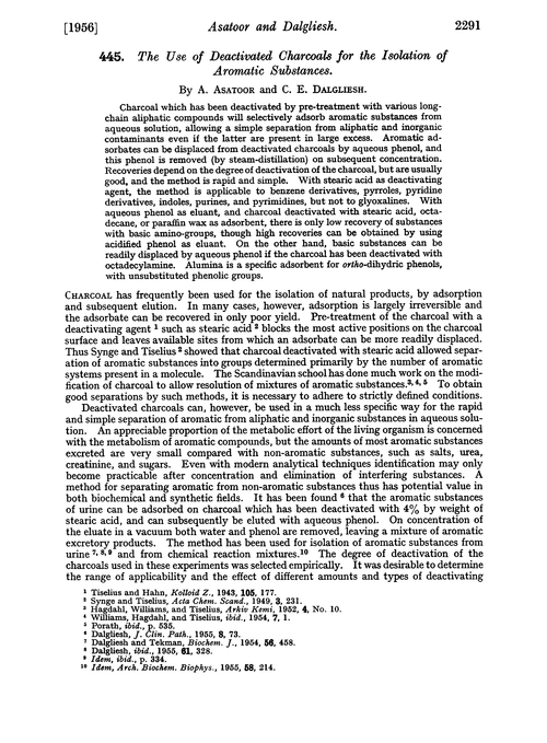 445. The use of deactivated charcoals for the isolation of aromatic substances