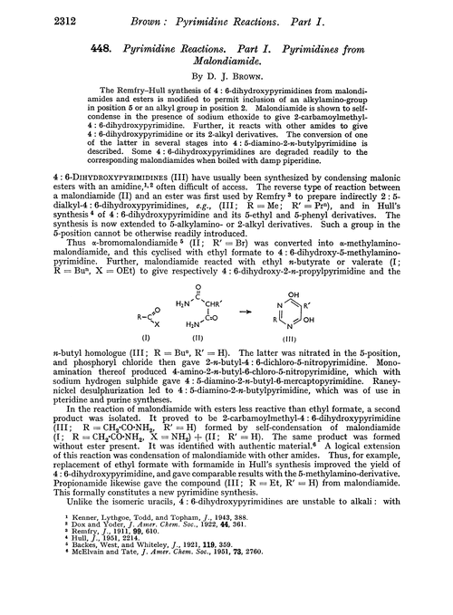 448. Pyrimidine reactions. Part I. Pyrimidines from malondiamide