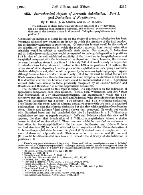 453. Stereochemical aspects of aromatic substitution. Part I. peri-Derivatives of naphthalene