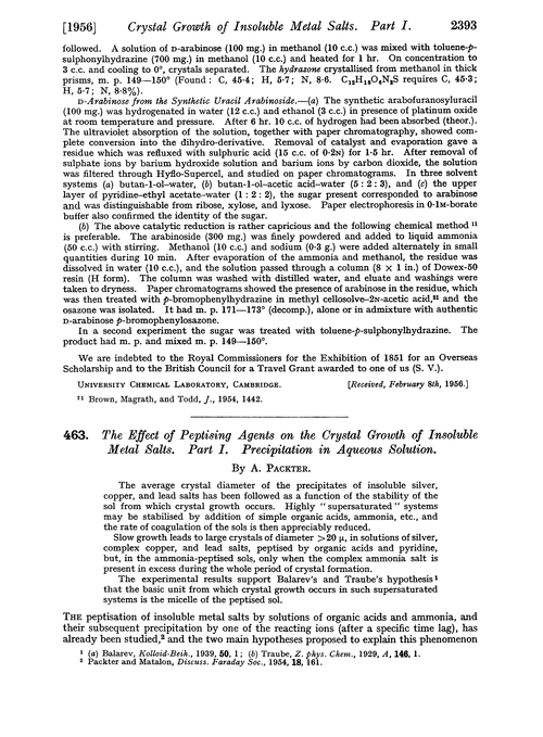 463. The effect of peptising agents on the crystal growth of insoluble metal salts. Part I. Precipitation in aqueous solution