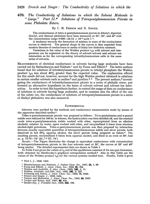 470. The conductivity of solutions in which the solvent molecule is “large”. Part II. Solutions of tetrapentylammonium picrate in some phthalate esters