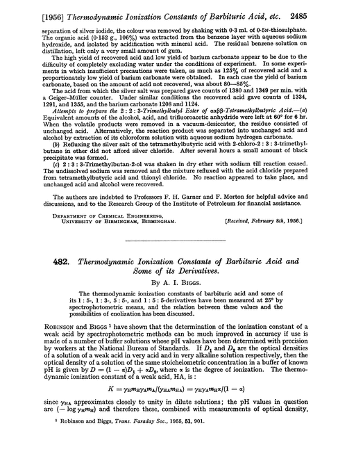 482. Thermodynamic ionization constants of barbituric acid and some of its derivatives