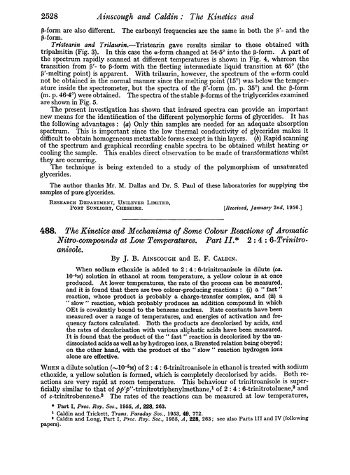 488. The kinetics and mechanisms of some colour reactions of aromatic nitro-compounds at low temperatures. Part II. 2 : 4 : 6-Trinitroanisole