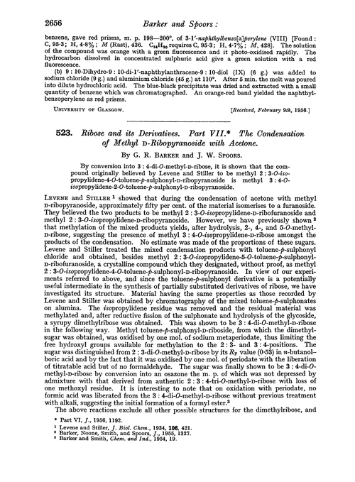 523. Ribose and its derivatives. Part VII. The condensation of methyl D-ribopyranoside with acetone