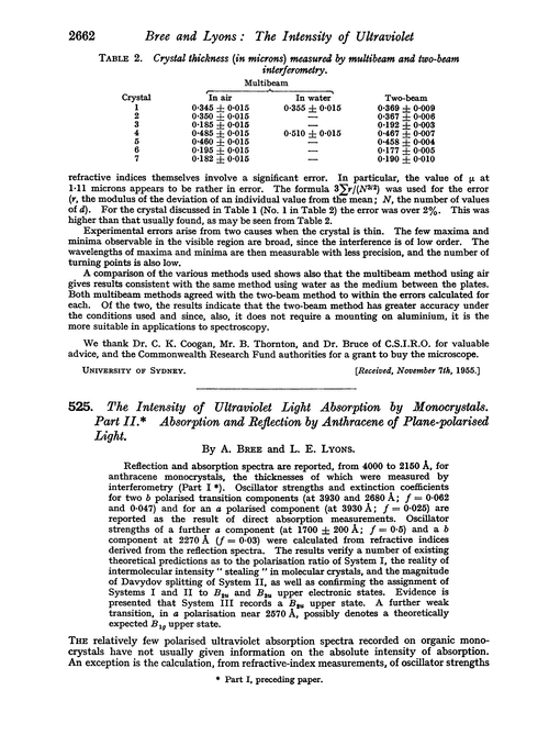 525. The intensity of ultraviolet light absorption by monocrystals. Part II. Absorption and reflection by anthracene of plane-polarised light