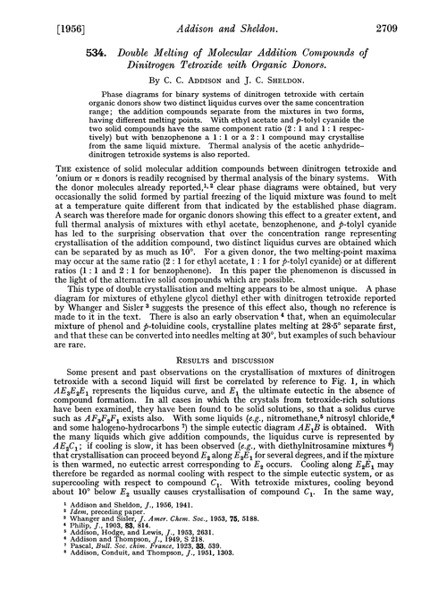 534. Double melting of molecular addition compounds of dinitrogen tetroxide with organic donors