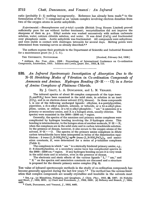 535. An infrared spectroscopic investigation of absorption due to the N–H stretching modes of vibration in co-ordination compounds of ammonia and amines. Hydrogen bonding (N–H…Cl) in a series of amine complexes of platinous chloride