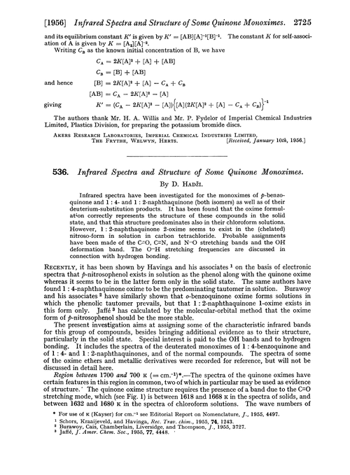 536. Infrared spectra and structure of some quinone monoximes