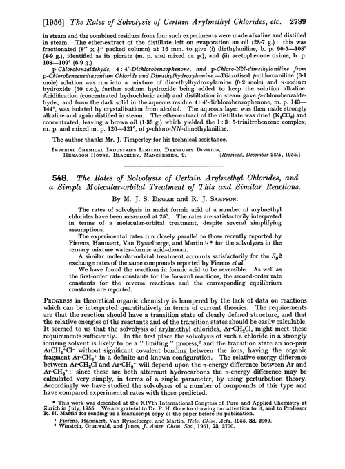 548. The rates of solvolysis of certain arylmethyl chlorides, and a simple molecular-orbital treatment of this and similar reactions