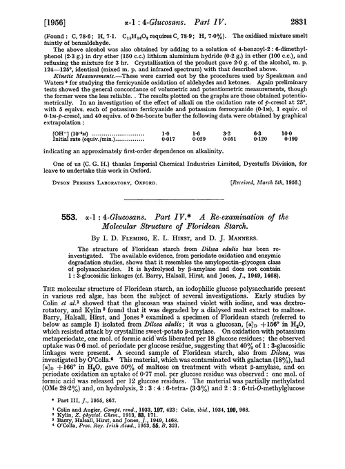 553 A 1 4 Glucosans Part Iv A Re Examination Of The Molecular Structure Of Floridean Starch Journal Of The Chemical Society Resumed Rsc Publishing
