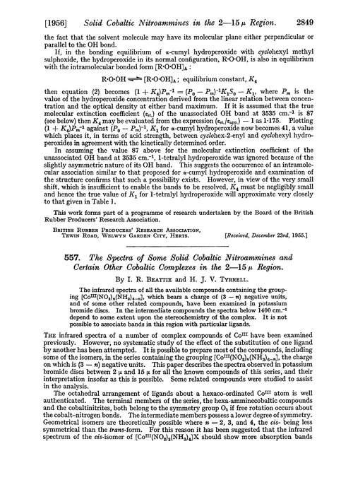 557. The spectra of some solid cobaltic nitroammines and certain other cobaltic complexes in the 2—15 µ region