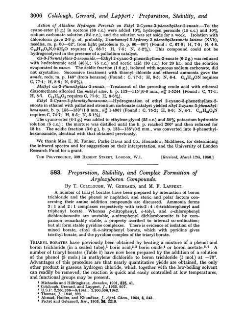 583. Preparation, stability, and complex formation of aryloxyboron compounds